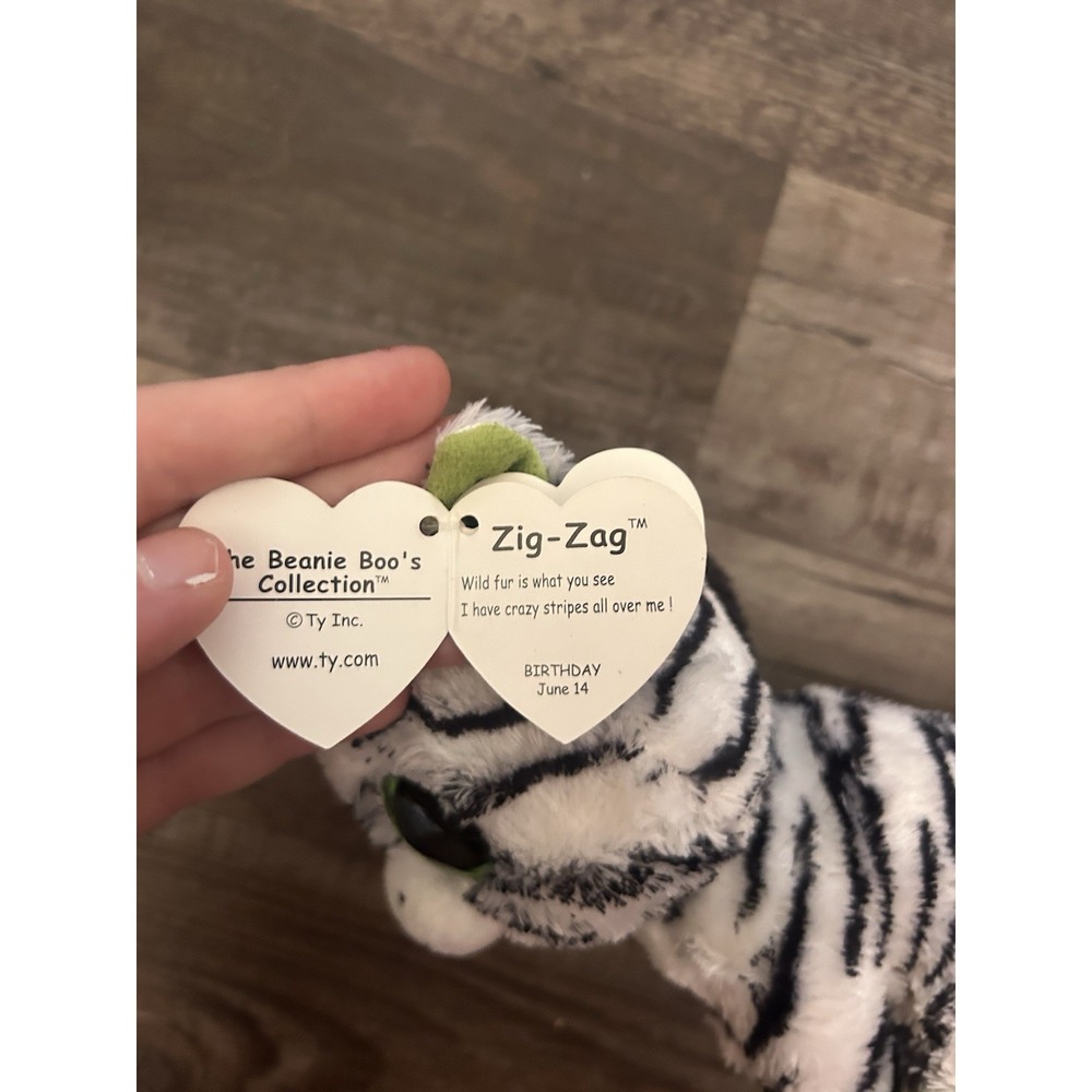 Ty Beanie Boos Zig-Zag Zebra Plush Beanbag Green Eyes 2017 - Picture 3 of 5
